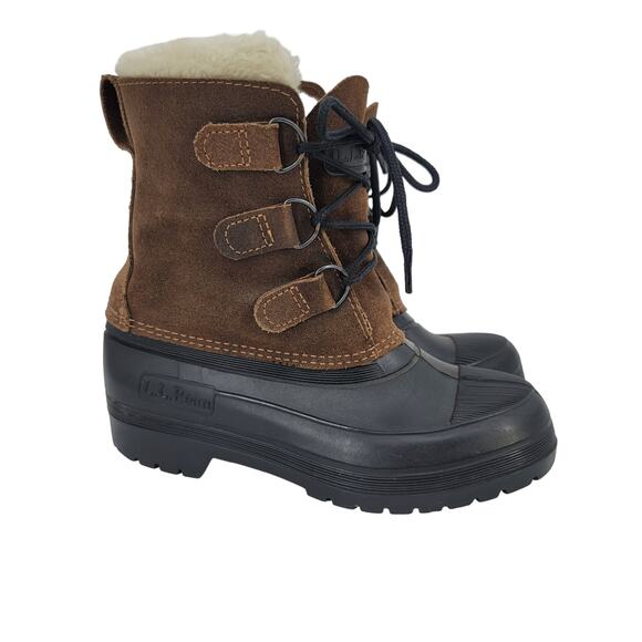 L.L. Bean Women's Brown Suede Duck Rubber Faux Wool Insert Winter Boots Size 6 - Picture 1 of 8